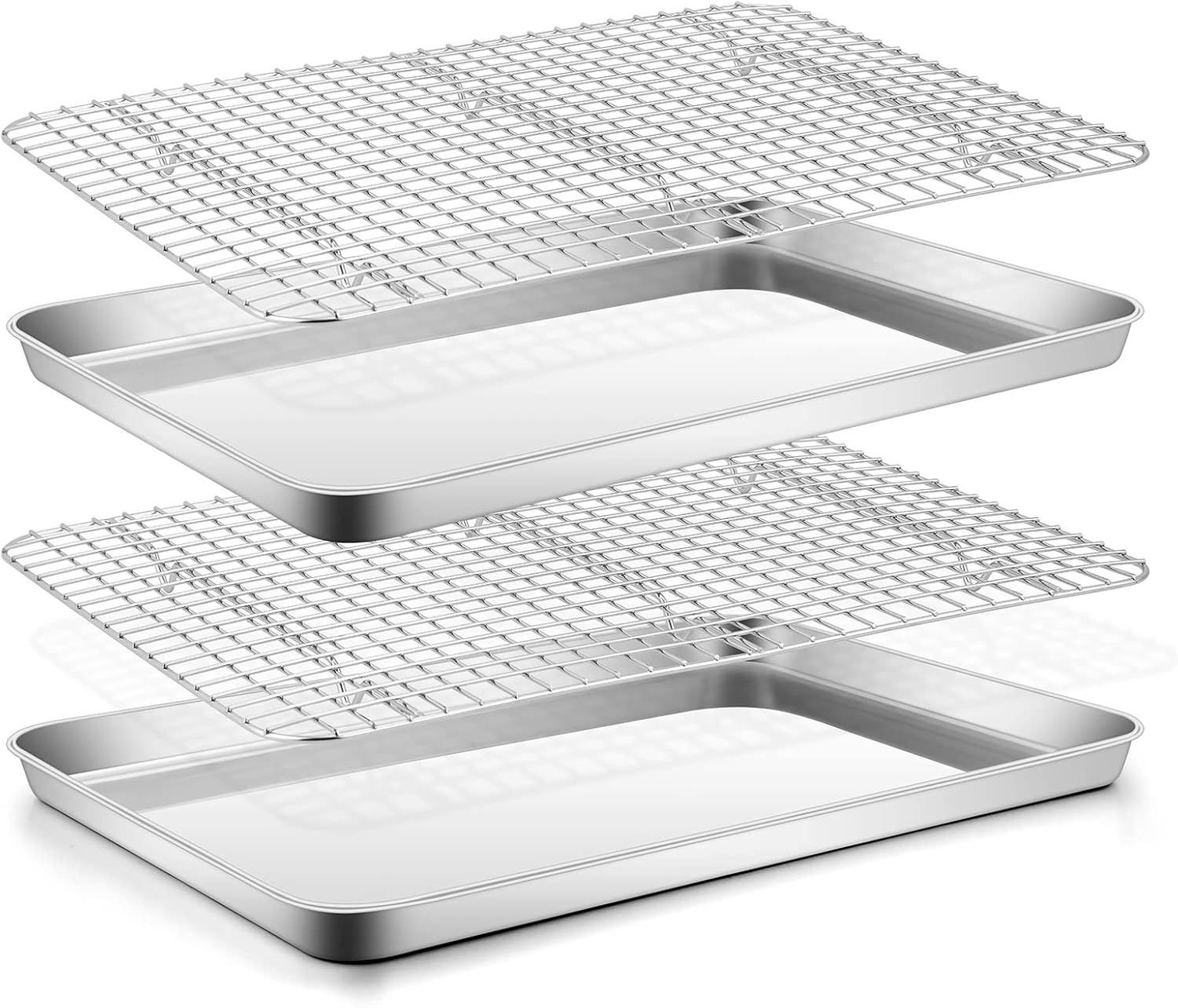 Baking Sheet with Wire Rack, Stainless Steel Cookie Sheet Pan Set, Non Stick Baking Pans with Cooling Rack for Oven Cooking, 15.9 x 12 x 1 inch 4 Pcs