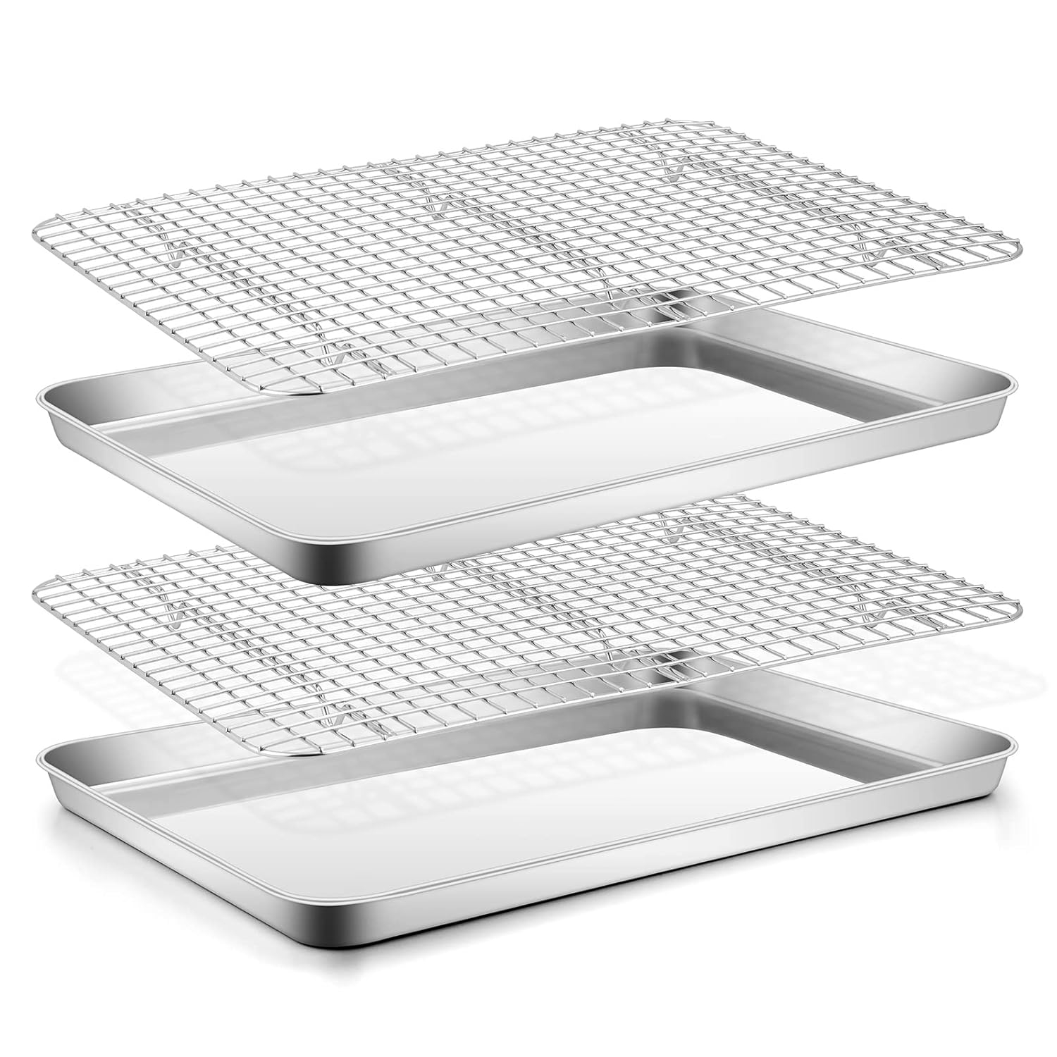 Baking Sheet with Wire Rack, Stainless Steel Cookie Sheet Pan Set, Non Stick Baking Pans with Cooling Rack for Oven Cooking, 15.9 x 12 x 1 inch 4 Pcs