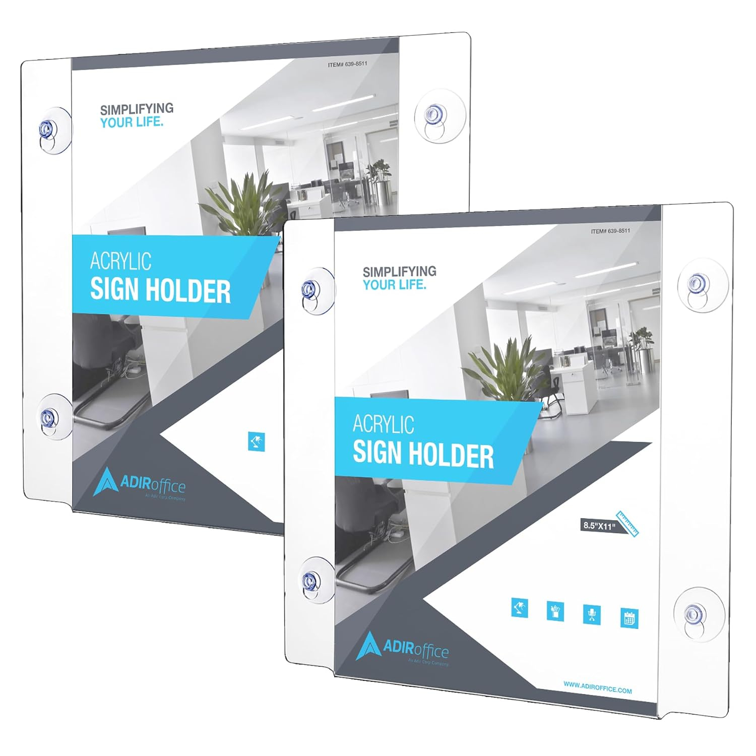 Clear Acrylic Window Sign Holder with Suction Cups, 8.5x11 Inch, 2 Pack
