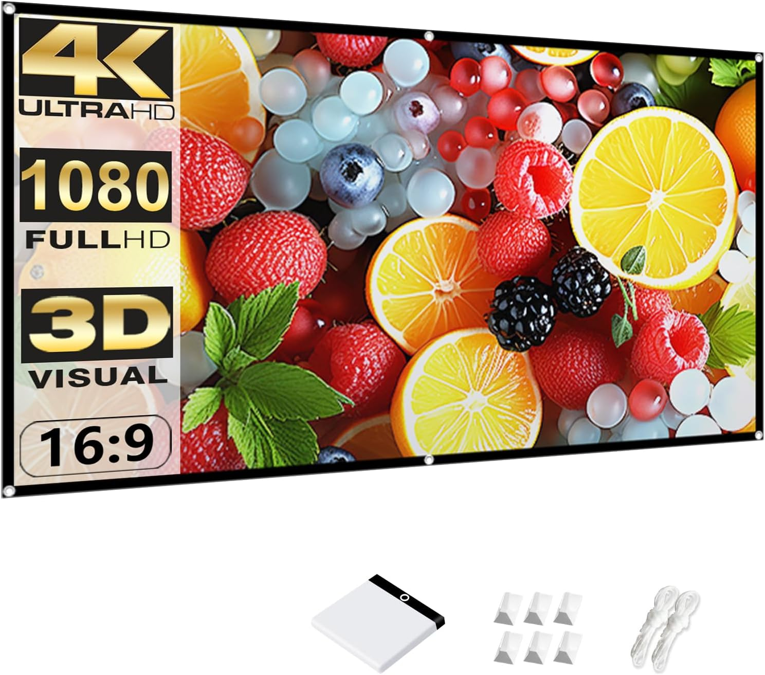 Outdoor Projector Screen Home 100 inch: Portable Anti-Crease Indoor Double-Sided Movie Screen 16:9 HD 4K