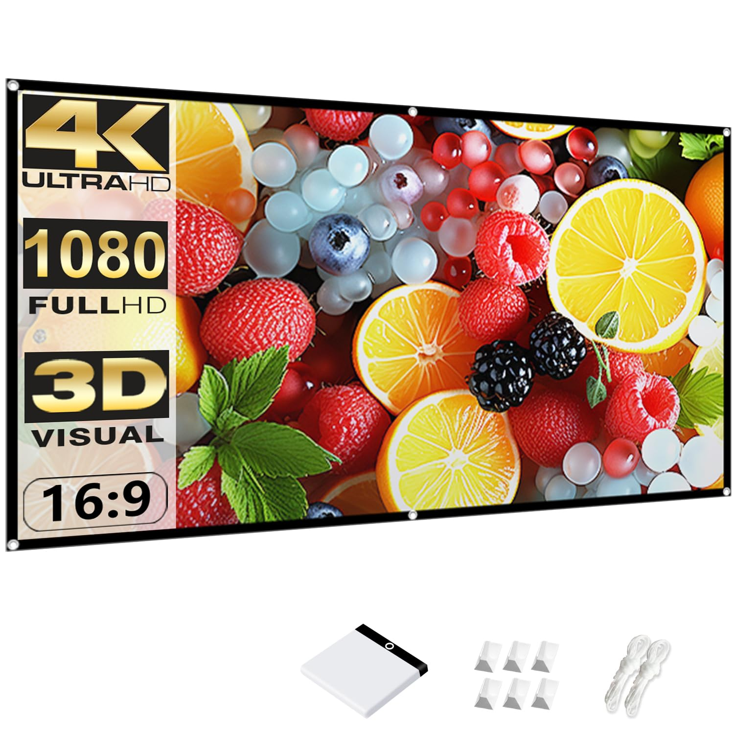 Outdoor Projector Screen Home 100 inch: Portable Anti-Crease Indoor Double-Sided Movie Screen 16:9 HD 4K