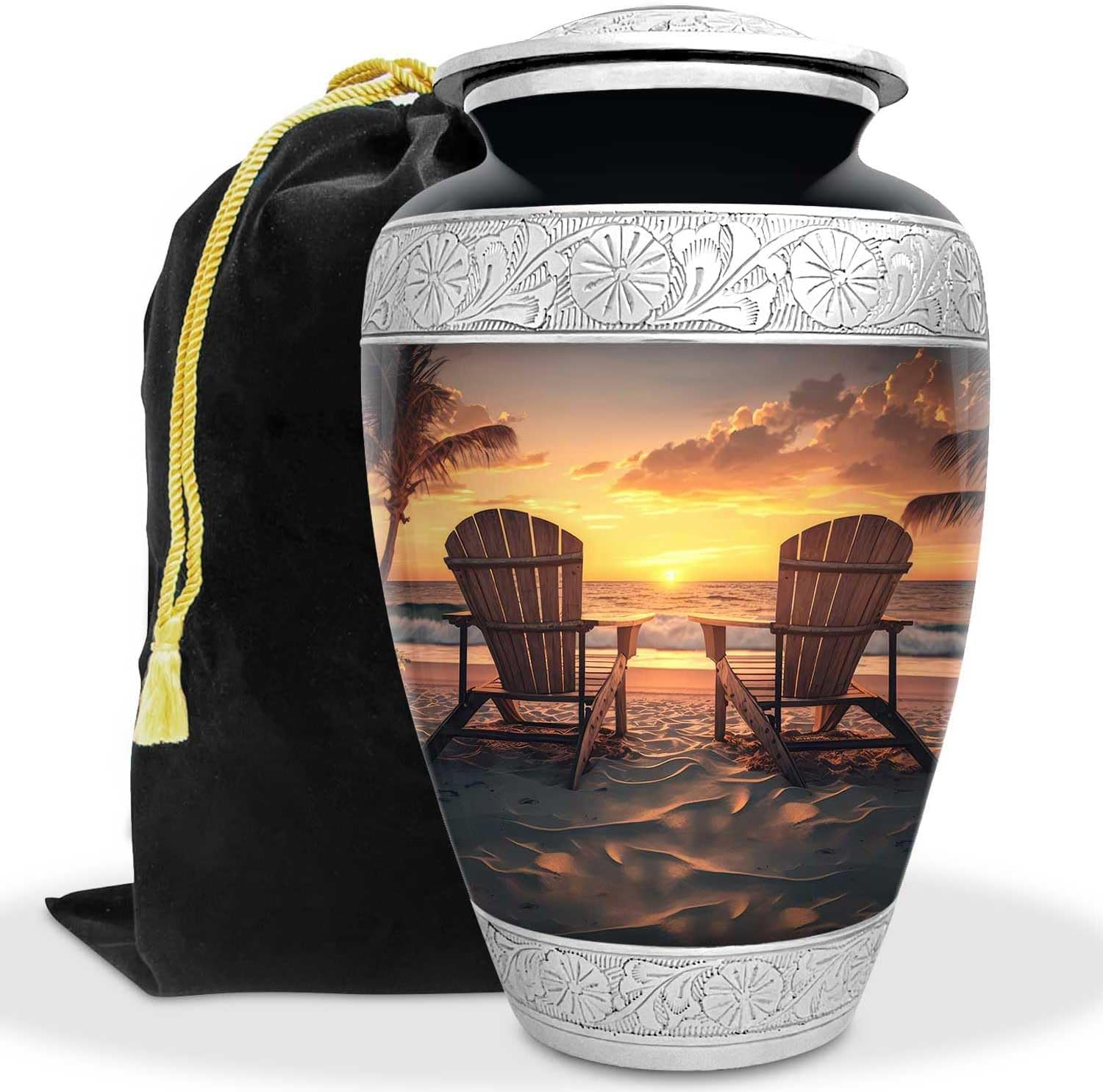 Beach Urn for Human Ashes | Large Handcrafted Funeral Memorial | Decorative Cremation Sunrise Sunset Urn for Women and Men