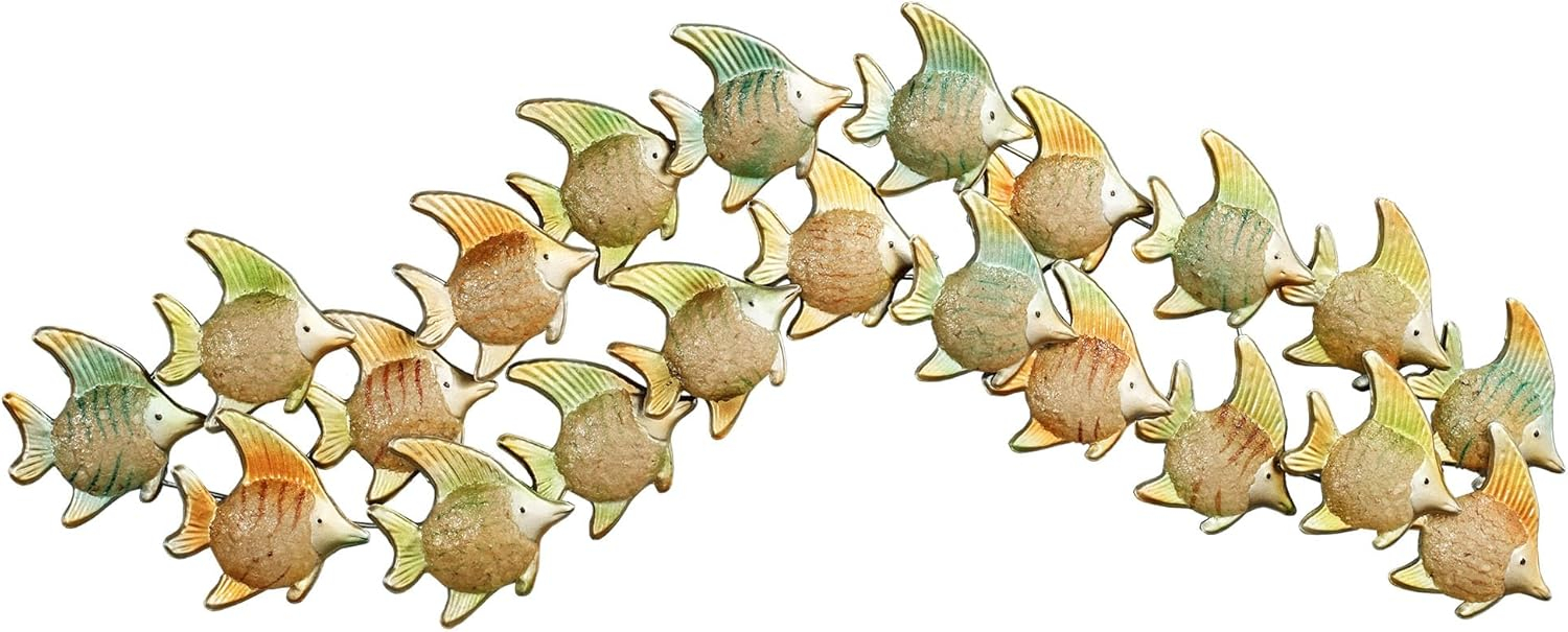 Large Green and Orange Metal Angelfish Wave Wall Sculpture