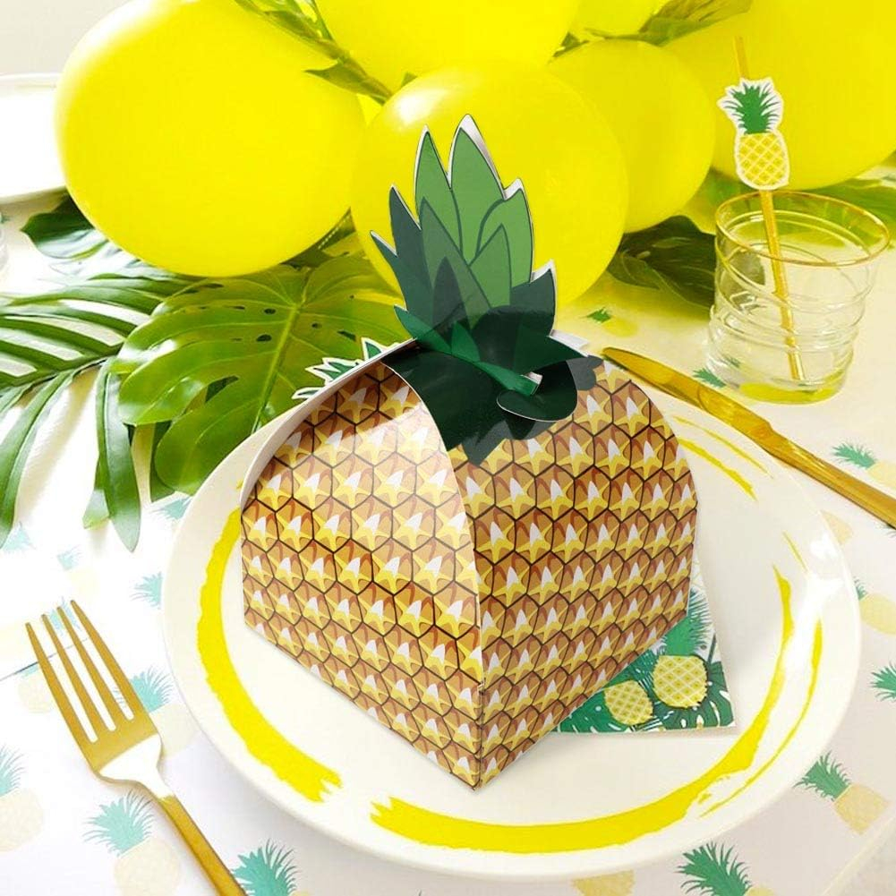 50pcs Pineapple Favor Boxes 3D Large Pineapple Party Favors Bags for Hawaiian Luau Pineapple Theme Party Decorations Summer Tropical Party Supplies