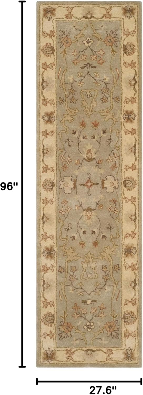 SAFAVIEH Antiquity Georgene Floral Bordered Wool Runner Rug, Light Grey/Beige, 2'3" x 8'