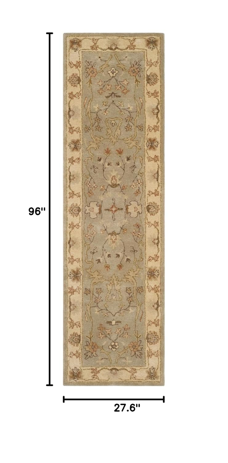 SAFAVIEH Antiquity Georgene Floral Bordered Wool Runner Rug, Light Grey/Beige, 2'3" x 8'
