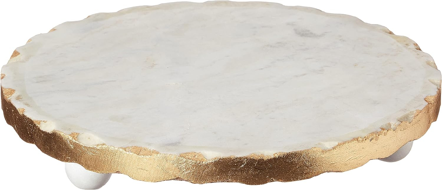 Gold Rimmed White Marble Round Trivet