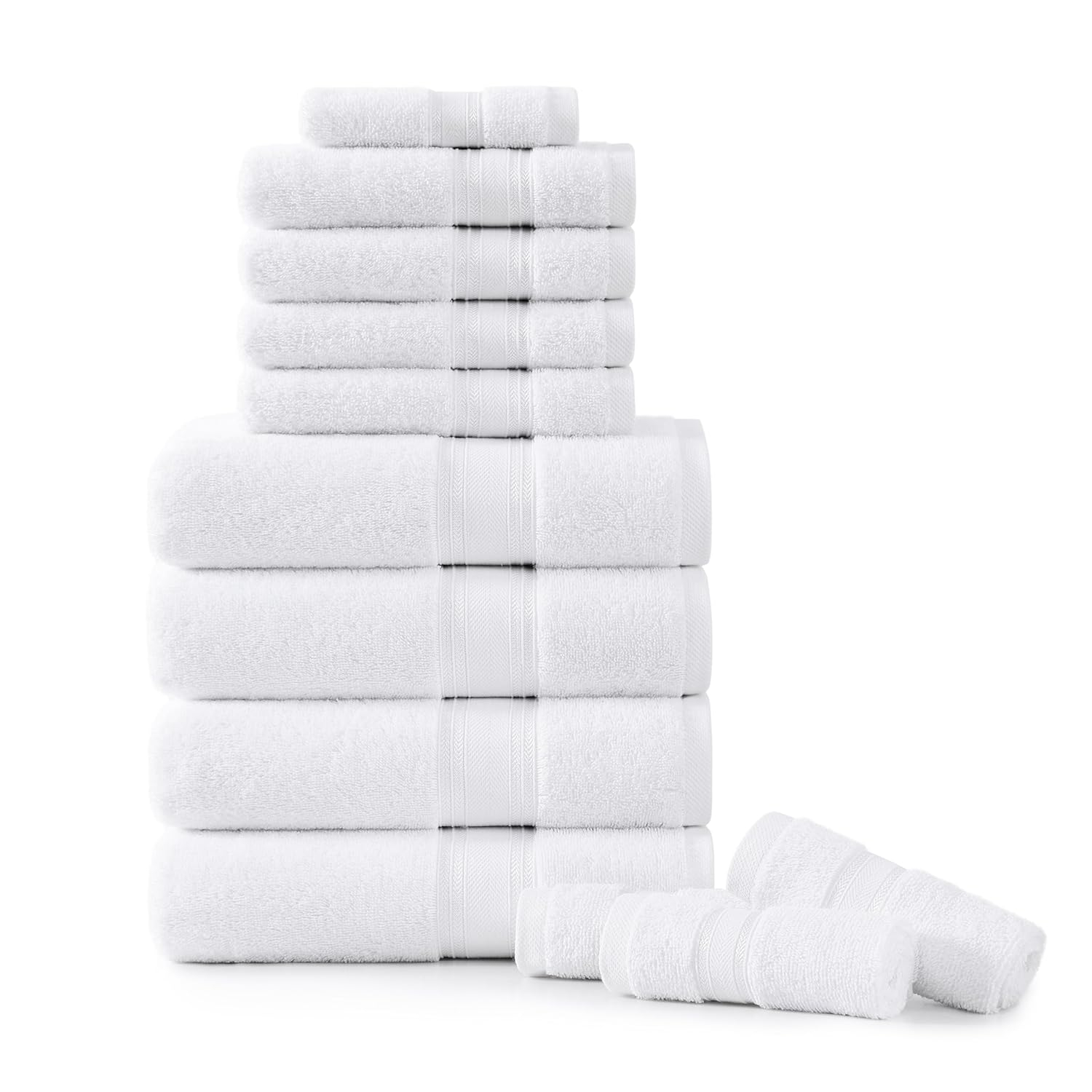 LANE LINEN Luxury Bath Towels Set - 12 Piece, 100% Cotton, Zero Twist, Super Soft & Absorbent, Includes 4 Bath Towels, 4 Hand Towels, 4 Washcloths - White