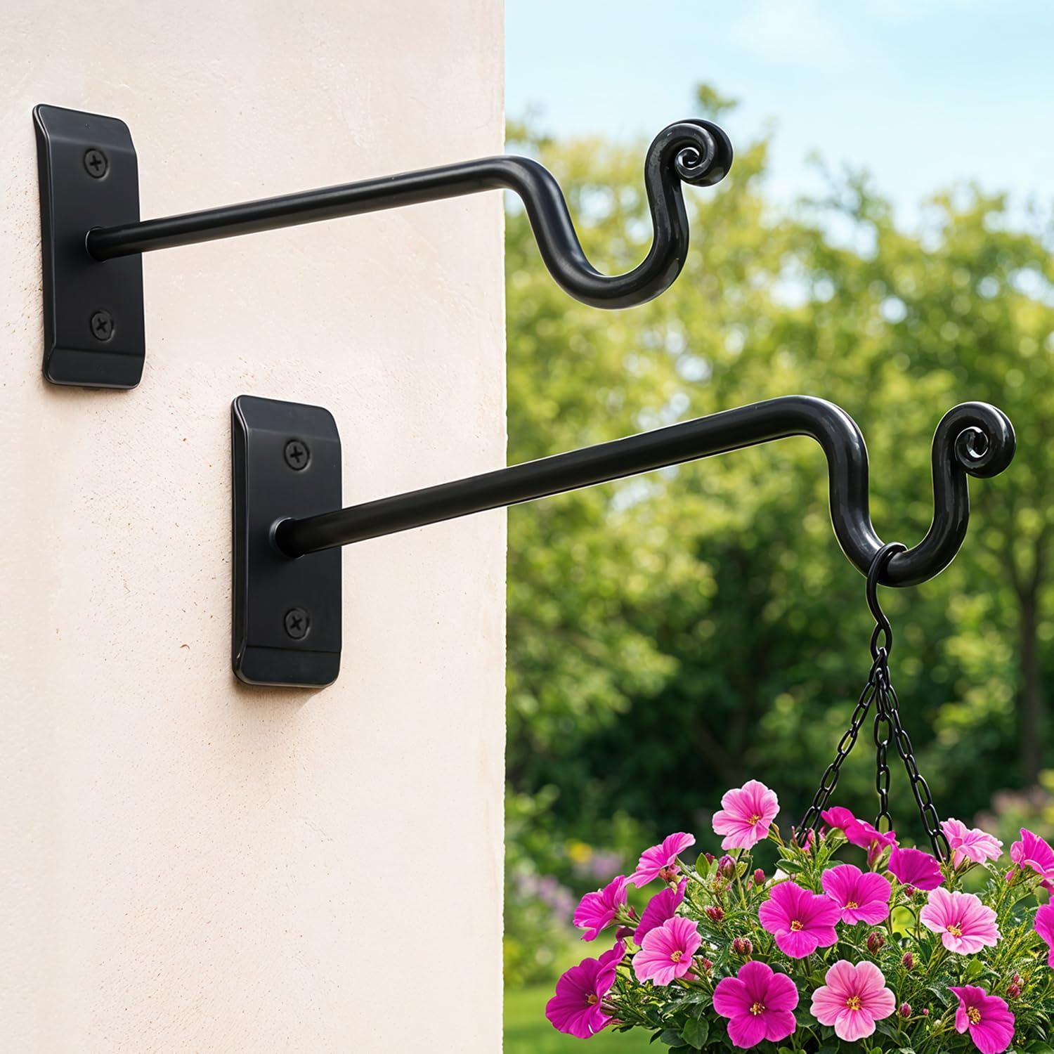 Terry 2 Pack of Cast Iron Wall Plant Hanger Outdoor, Bird Feeder, Planter - Black - Capacity 37.5lbs