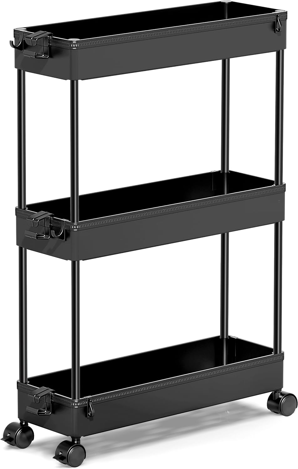 SPACEKEEPER Slim Rolling Storage Cart, 3 Tier Bathroom Storage Organizer Laundry Room Utility Cart Mobile Shelving Unit, Multi-Purpose for Kitchen Office Bathroom Laundry Narrow Places, Black
