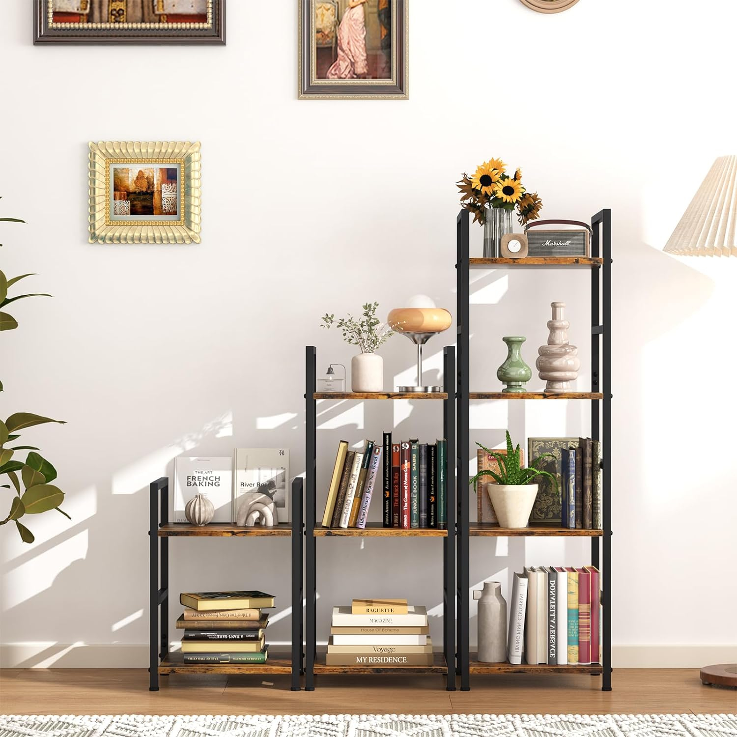 Small Bookshelf for Small Space, 2 Tier Industrial Bookcase,Narrow Book Case Storage Organizer Book Shelf for Living Room, Bedroom and Office, Easy Assembly(2 Tier,Rustic Brown)