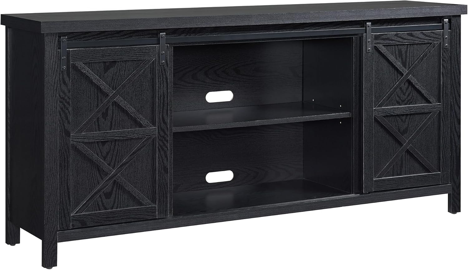 Evelyn&Zoe Elmwood Rectangular TV Stand for TV's up to 75", Black Grain