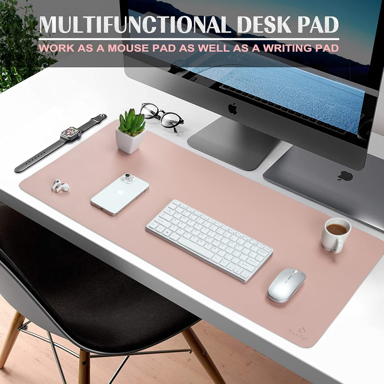 K KNODEL Large Office Leather Desk Mat, Mouse and Keyboard Pad, Computer and Laptop Mat, Desktop Protector and Cover, Writing Pad and Blotter (31.5"x15.7", Pink)