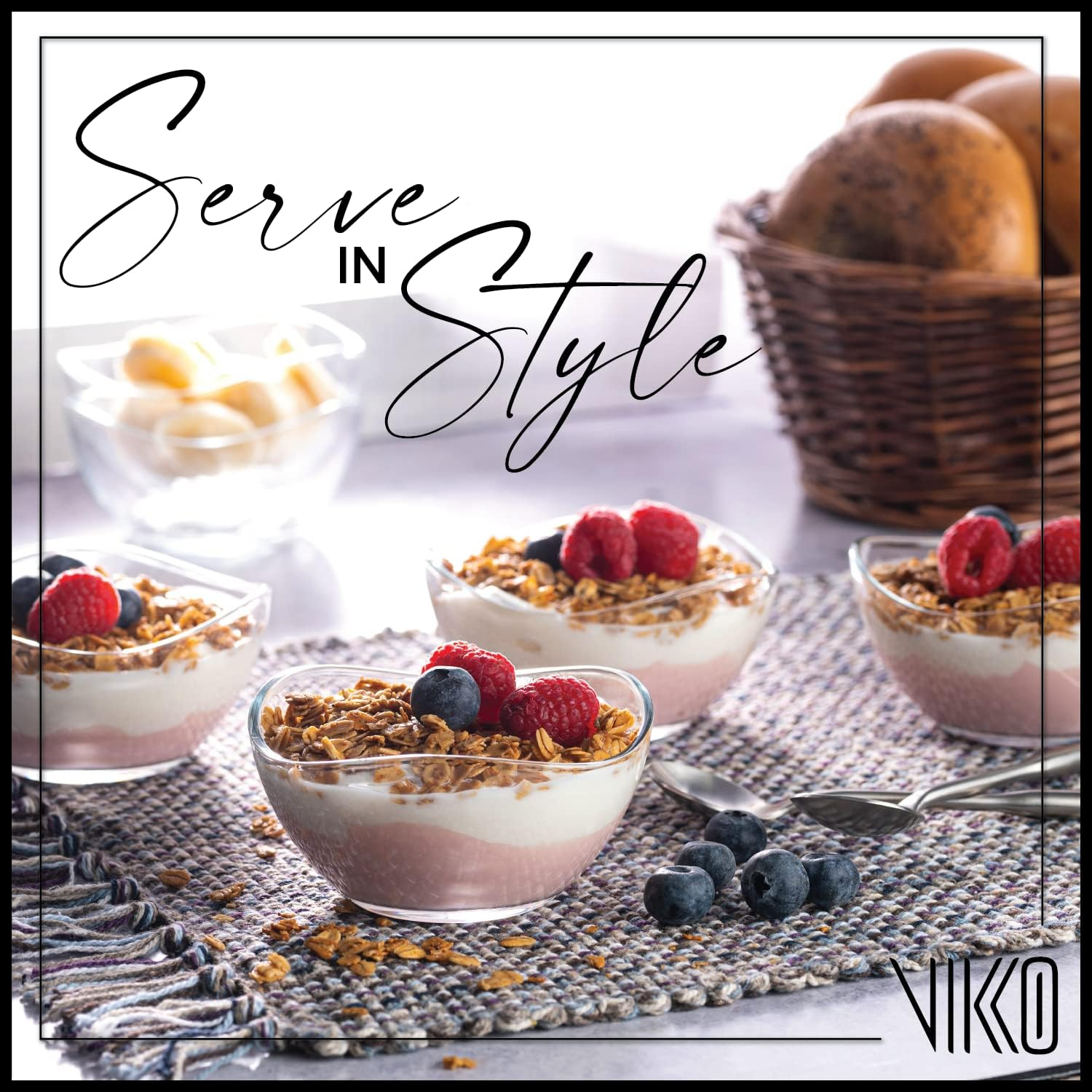 Vikko 7 oz Dessert Bowls 12-Pc Clear Decorative Bowl Glass Dinnerware Set