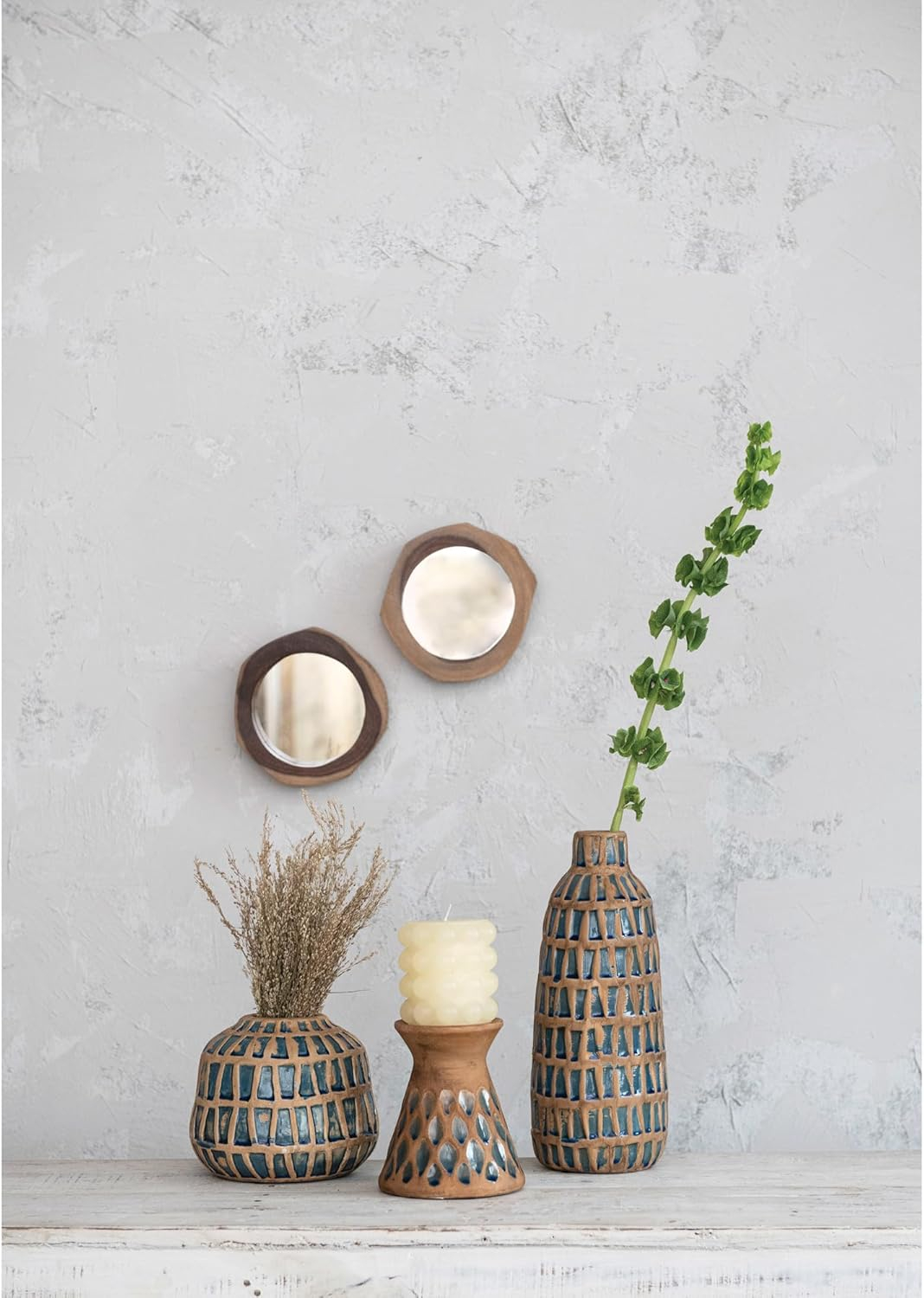 Natural and Blue Ceramic Debossed Table Vase