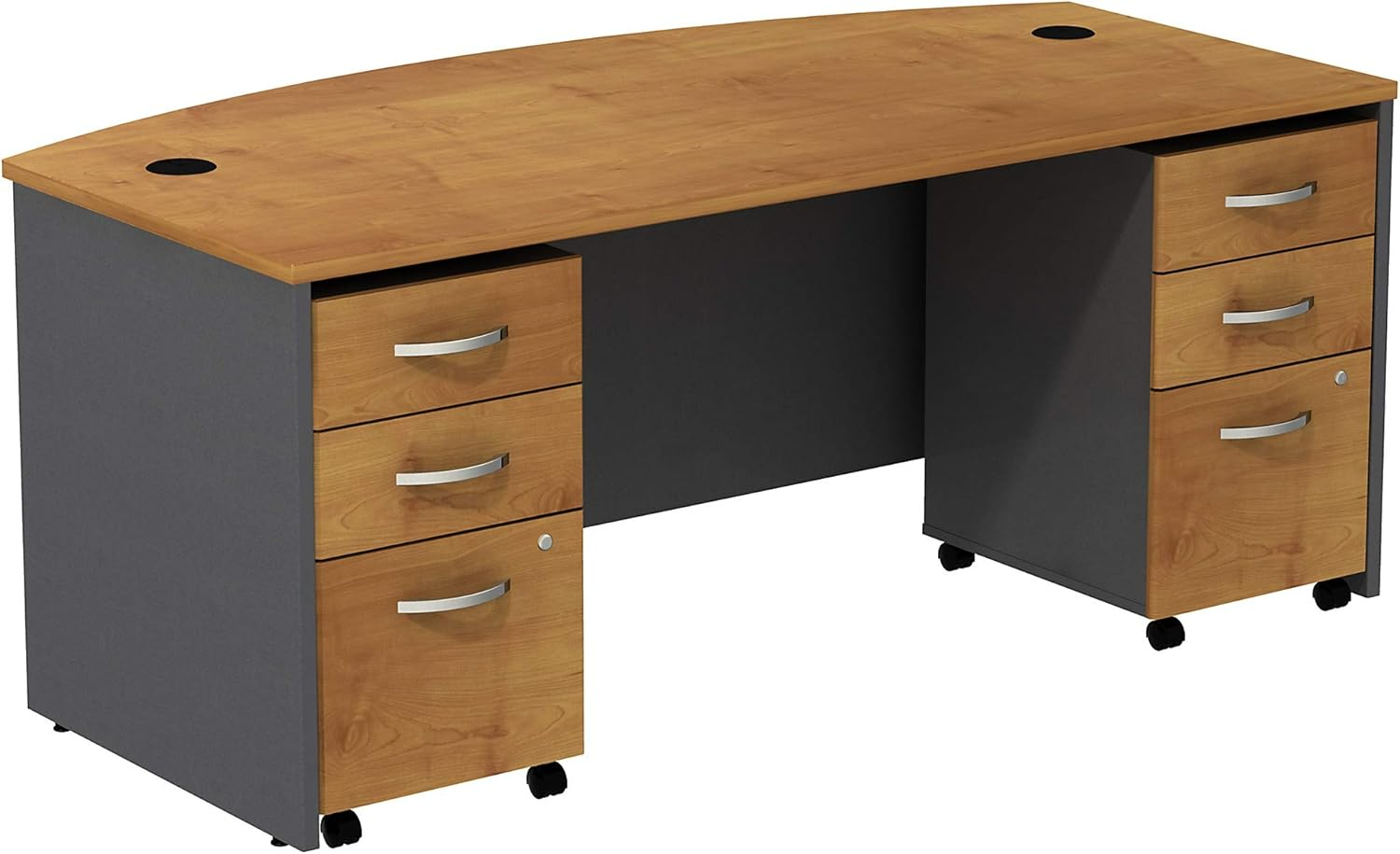 Series C Bow Front Desk with (2) 3 Drawer Mobile Pedestals