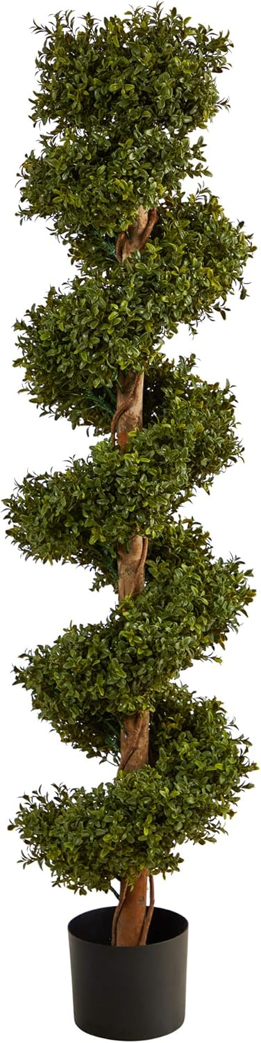Nearly Natural 5' Plastic Boxwood Artificial Topiary, Green