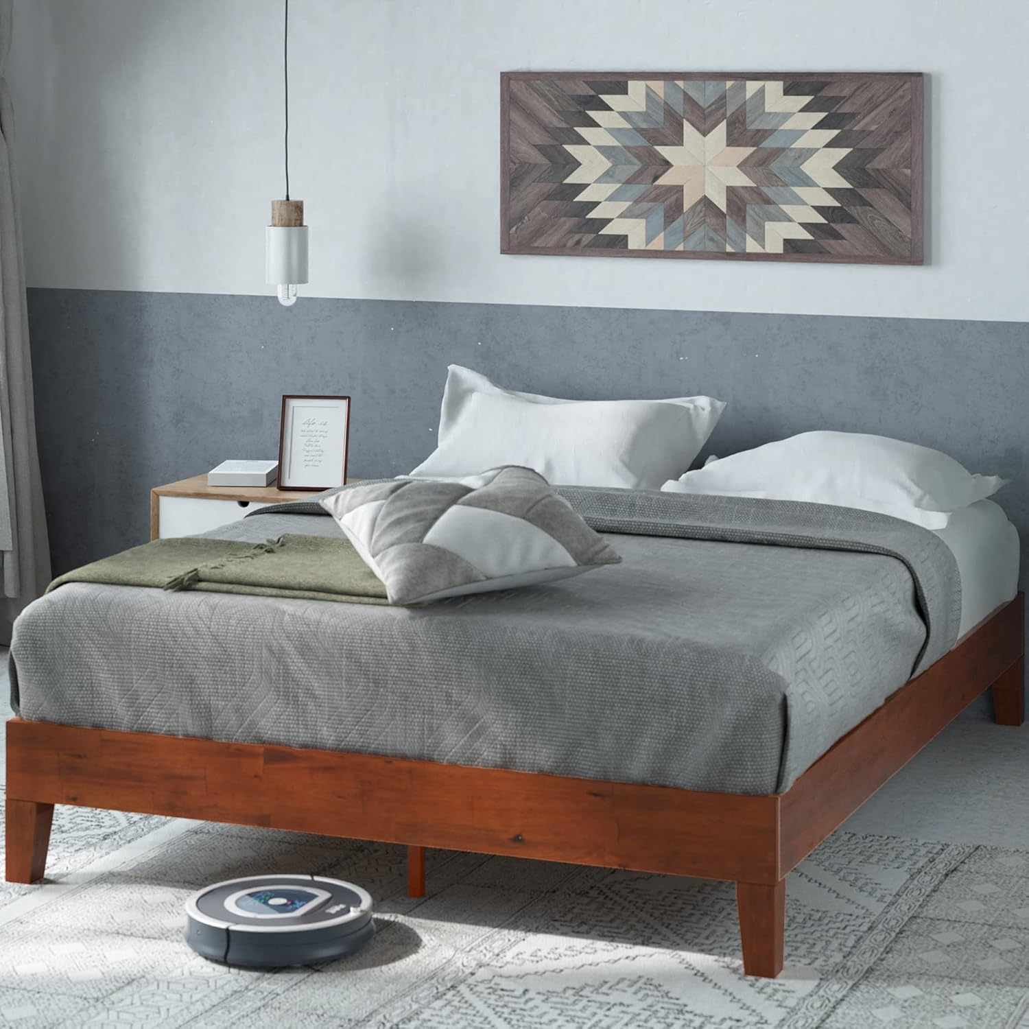 Cherry Queen Wood Frame Platform Bed with Slats