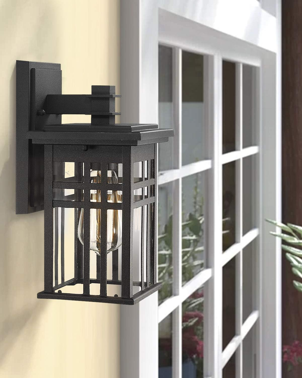 zeyu 2 Pack Outdoor Wall Sconce, Exterior Wall Mount Light in Black Finish with Clear Glass Shade, 20068B1-2PK