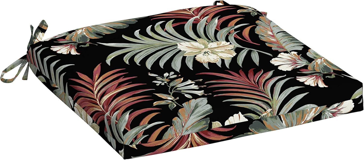 Arden Chair Cushion, 19 x 18, Rain-Proof, Fade Resistant, for Dining, Adirondack, and Rocking Outdoor Chairs Simone Black Tropical