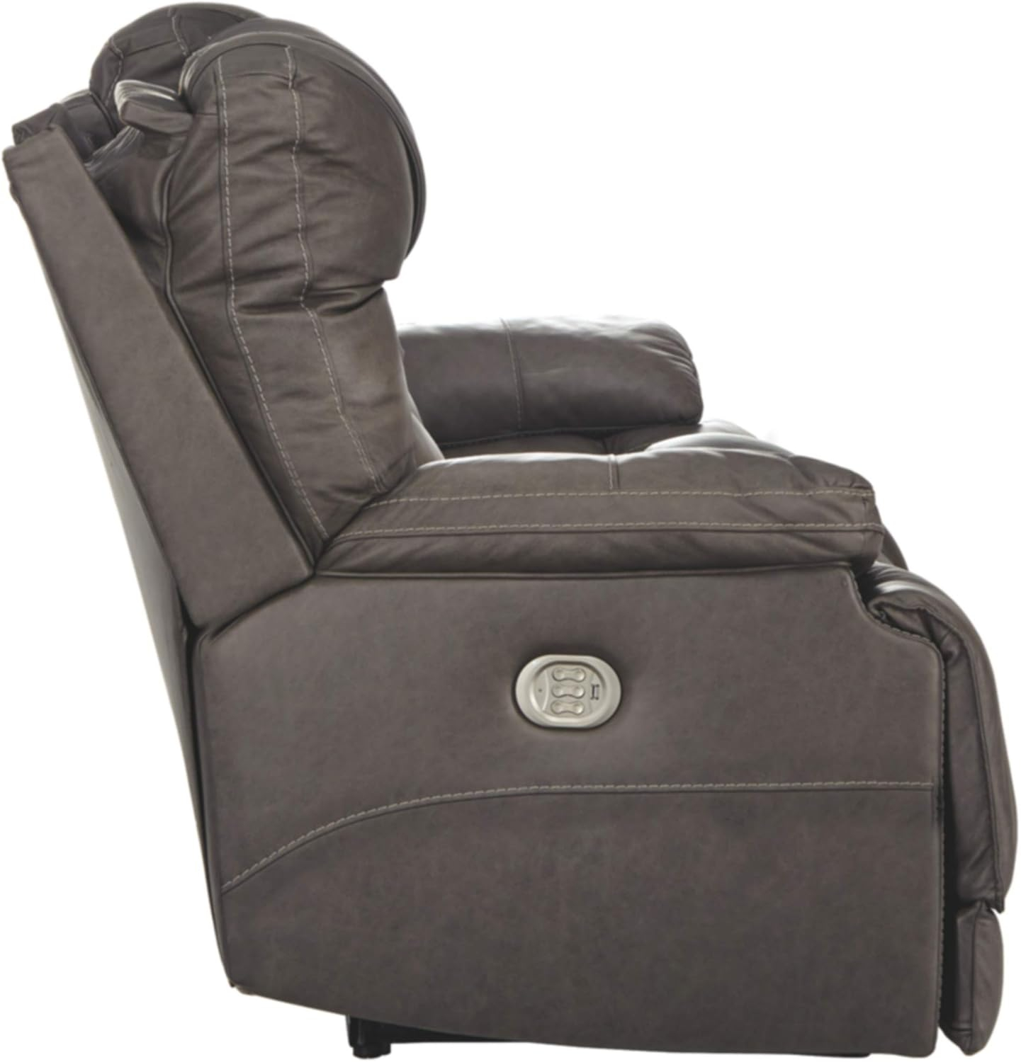 Signature Design by Ashley Wurstrow Leather Power Reclining Sofa in Smoke