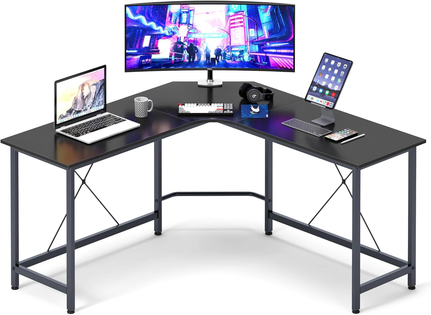 soges L Shaped Desk, 59inch L Desk Computer Corner Desk, Gaming Desk, Home Office Writing Desk, Space-Saving Workstation Desk, Rustic Brown