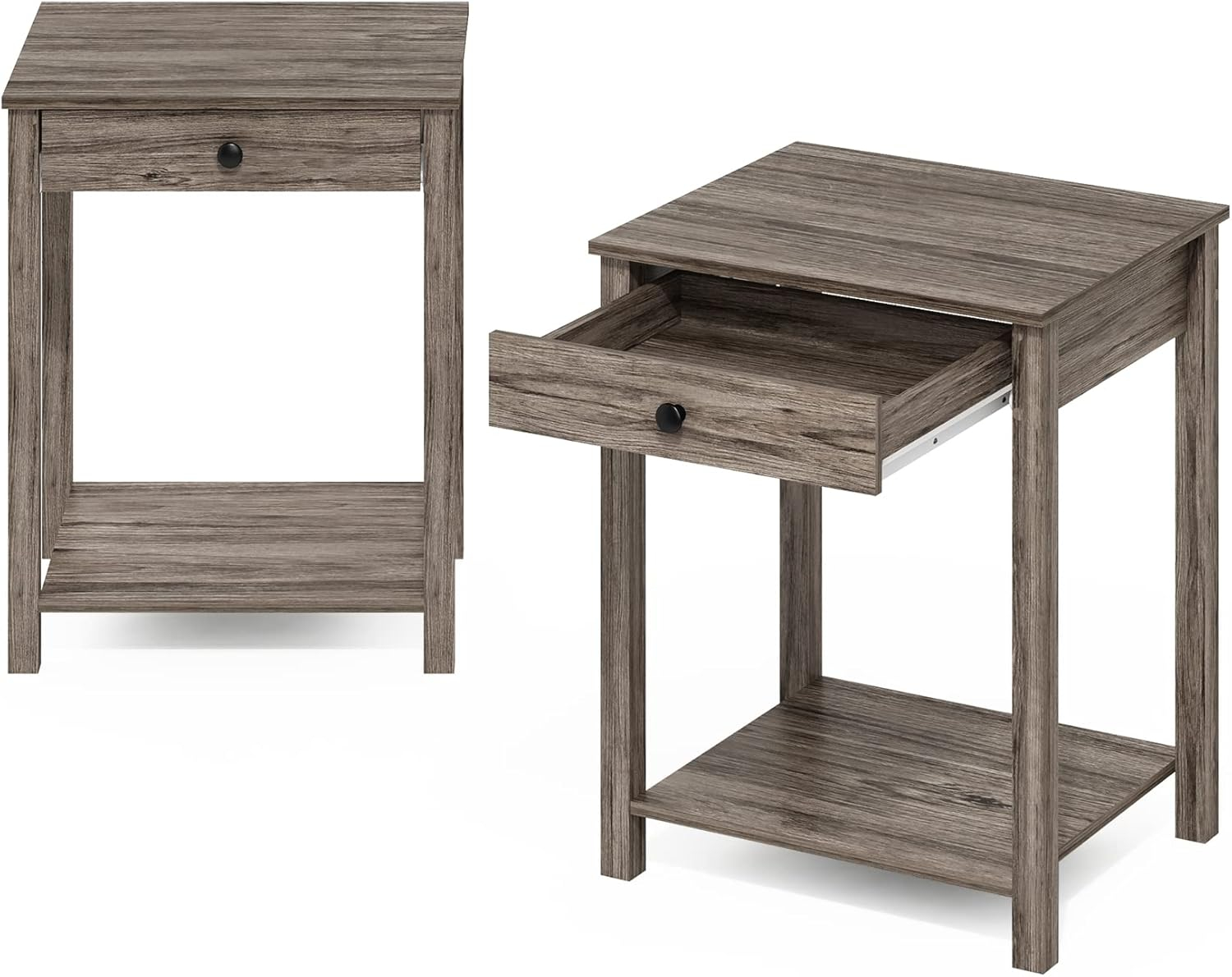 Furinno Classic Side Table with Drawer, 2 Pack, Rustic Oak