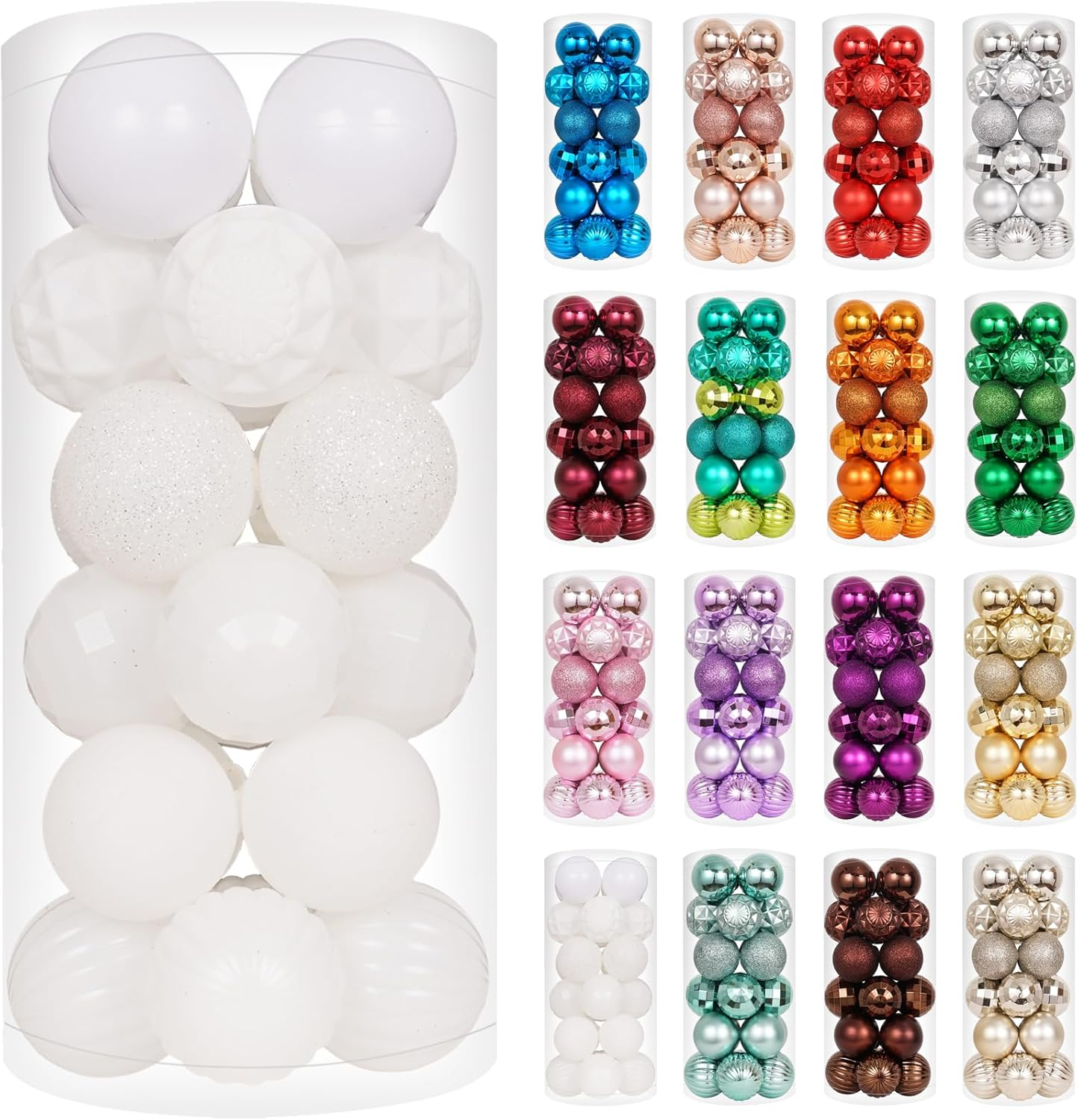 XmasExp 24ct Christmas Ball Ornaments Shatterproof Xmas Tree Hanging Balls Decorations Perfect for Halloween Decorations Holiday Wedding Christmas Decor(2.36"/60mm, White)