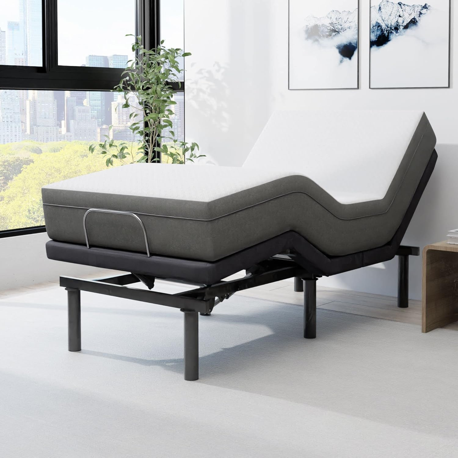 Blissful Nights e3 Twin XL Adjustable Bed Base Frame with 10" Medium Firm Gel Infused Memory Foam Mattress