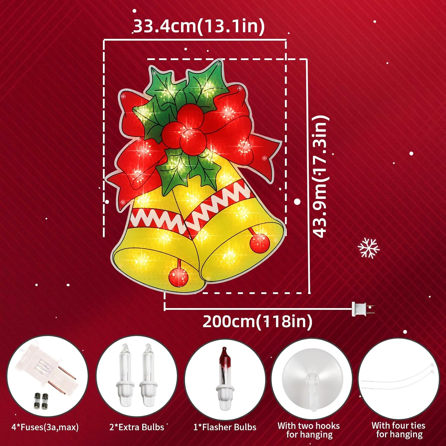 17" Multicolor Bell Christmas Window Silhouette Lights