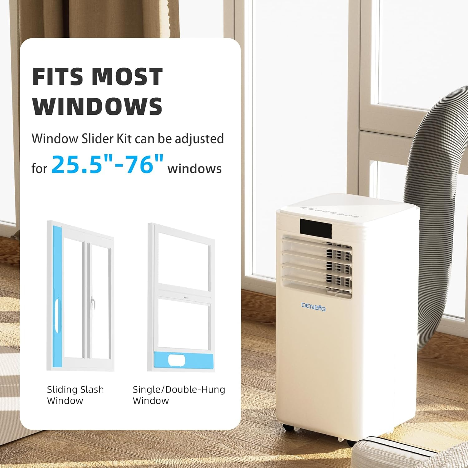10,000 BTU Portable Air Conditioner for Room up to 350 Sq. Ft, Portable AC Unit with Built-in Dehumidifier and Multi-speed Fan, Remote Control, 24-Hour Timer, and Window Slider Kit, White