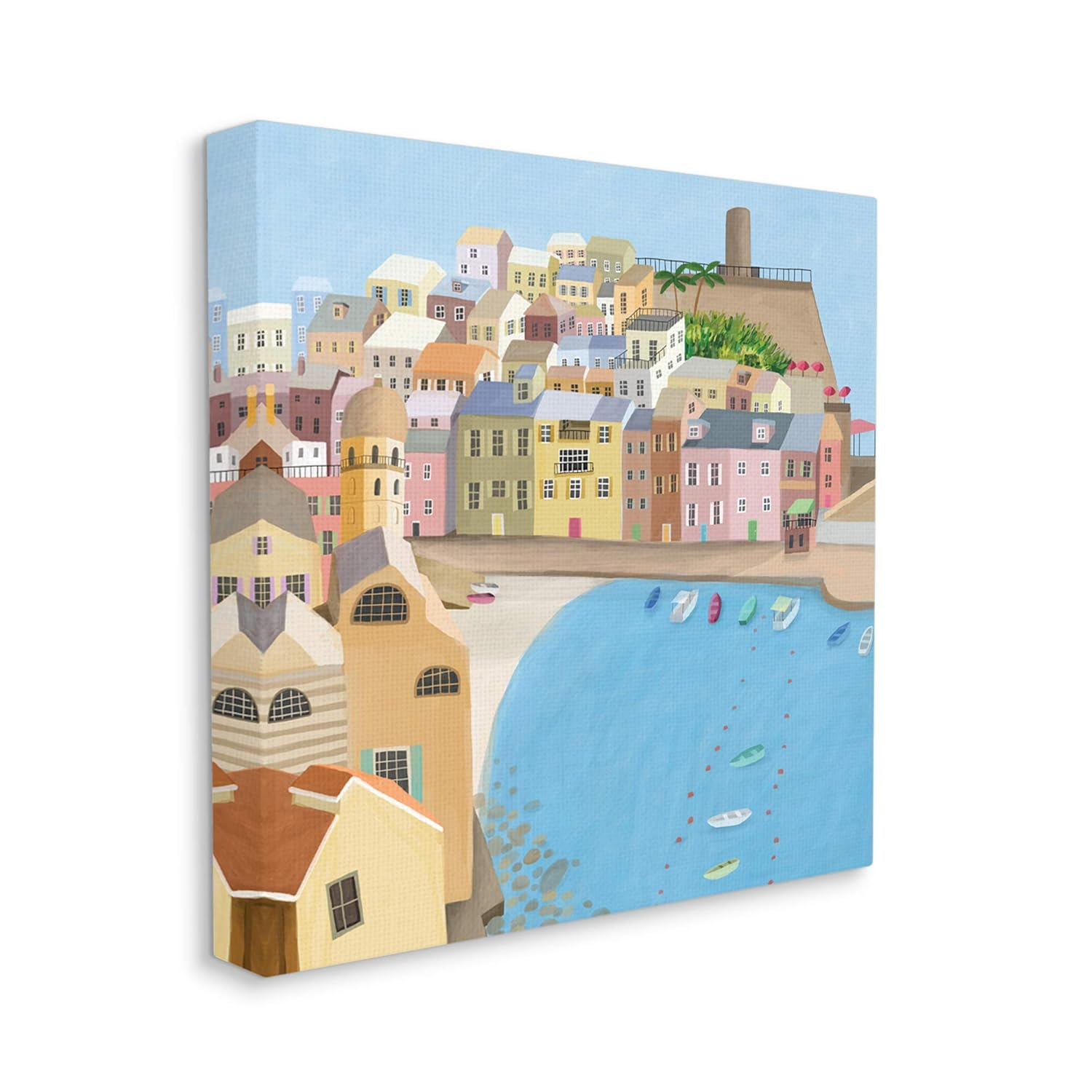 Italian Seaside Architecture Coastal City Port Art for Kids Gallery-Wrapped Canvas Print Wall Art, 17x17