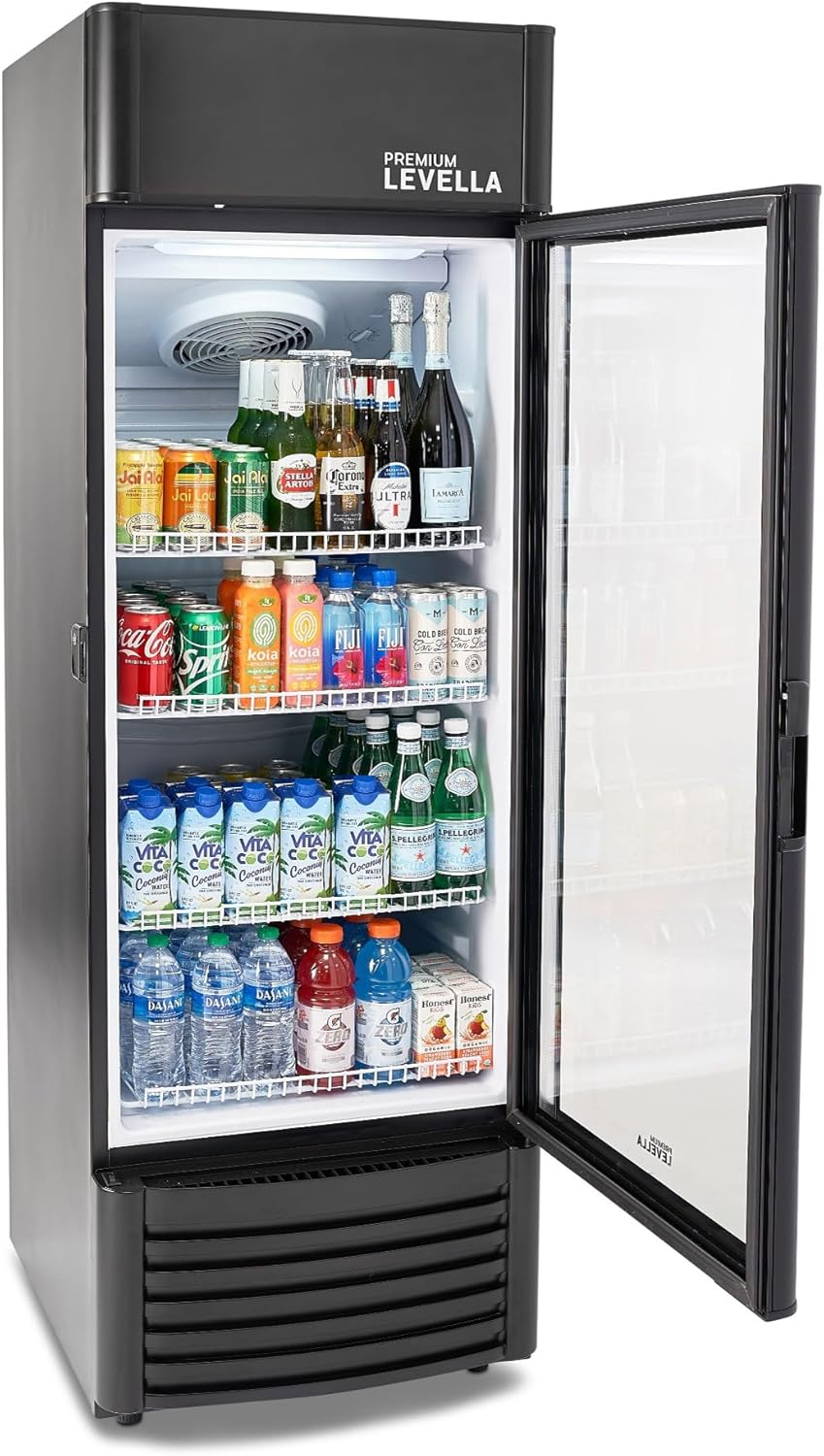 Premium Levella 9.0 cu ft 1-Glass Door Commercial Refrigerator, Matte Black