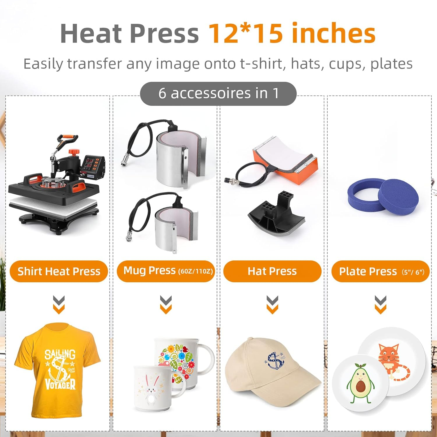 Heat Press Machine,6 in 1 Heat Press Sublimation Machine 360°Rotation Swing Away T Shirt Printing Machine for DIY T Shirts Mug Hat Plate Cap Mouse Pad
