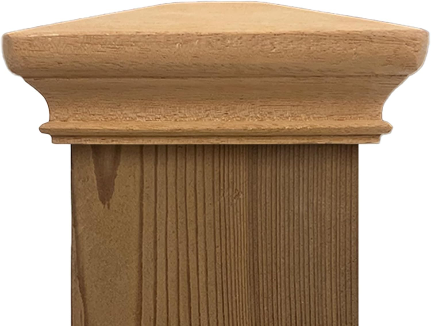 3.5" x 3.5" Wood ONE-Piece Slip Over Post Cap - Traditional Pyramid - One-Piece Miterless - 3/8" Extended Lip - (for 4x4 Post Measuring 3-1/2" x 3-1/2")