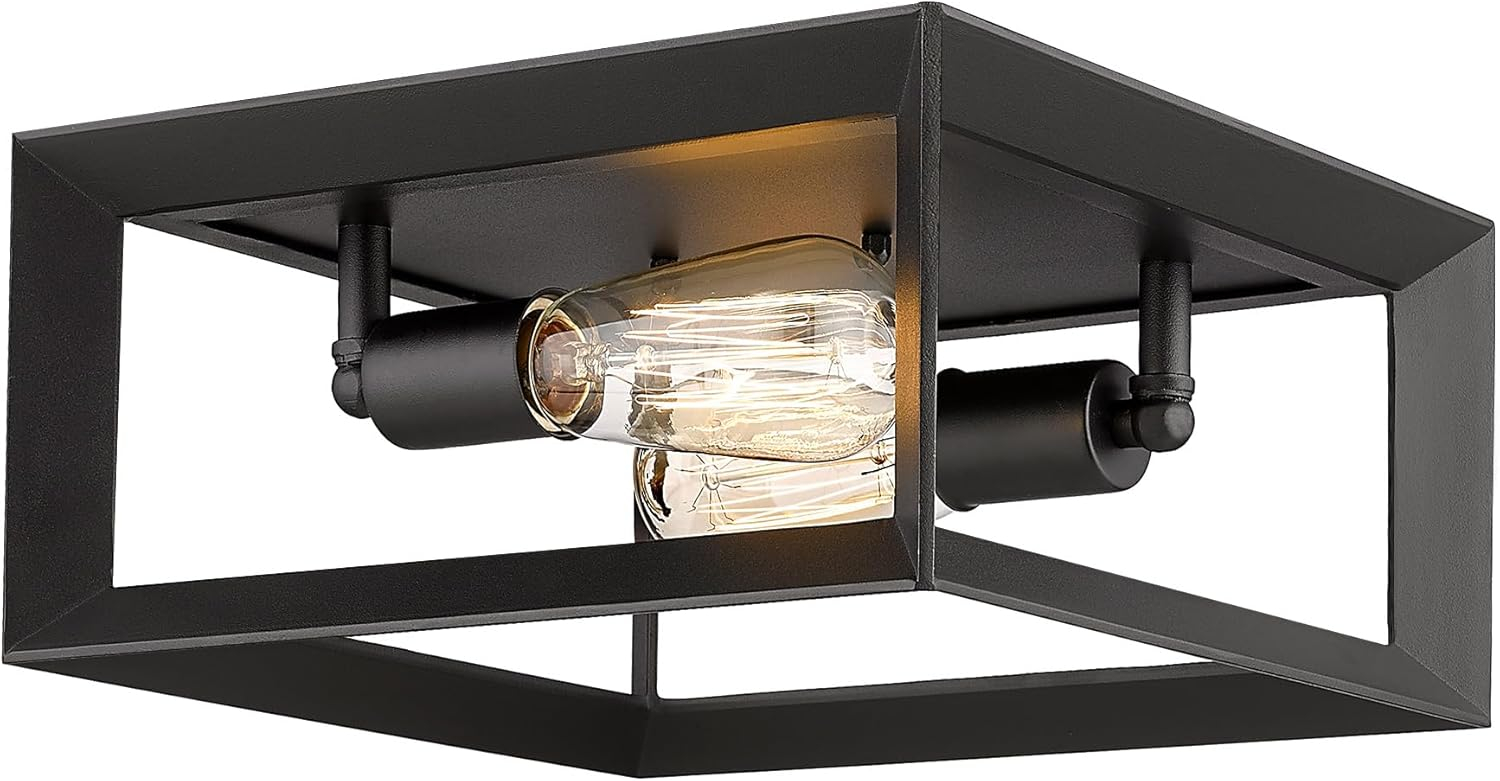 Emliviar 2-Light Flush Mount Ceiling Light, 11 Inch Farmhouse Ceiling Light Fixture for Bedroom, Black Finish with Aluminum Frame, 3040-2 BK