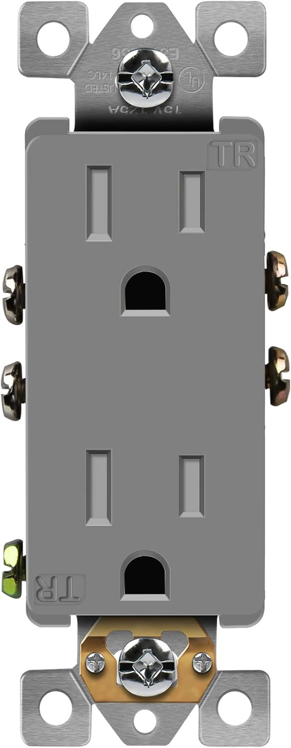 Gray Tamper-Resistant Decorator Receptacle Outlet with Wall Plate