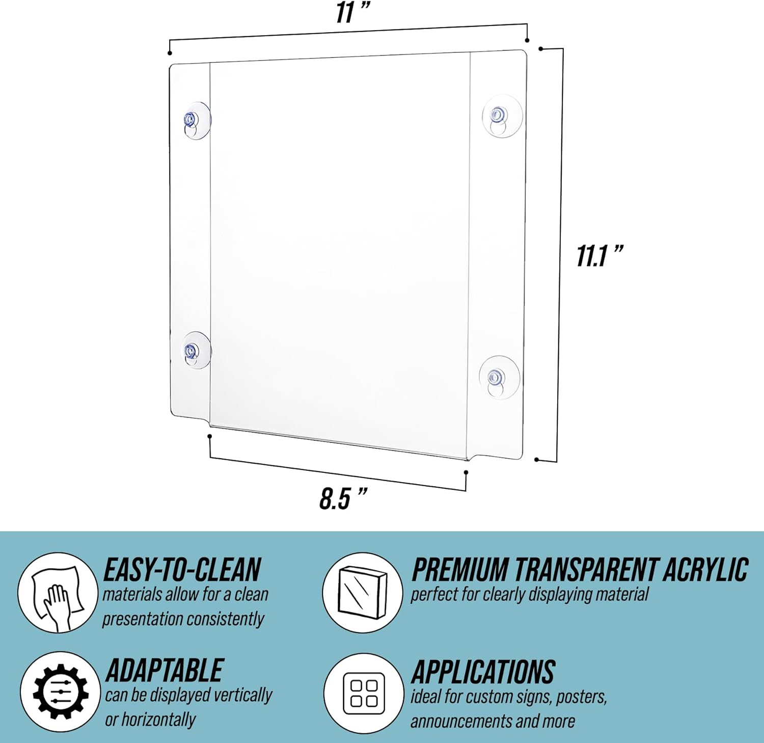 Clear Acrylic Window Sign Holder with Suction Cups, 8.5x11 Inch, 2 Pack