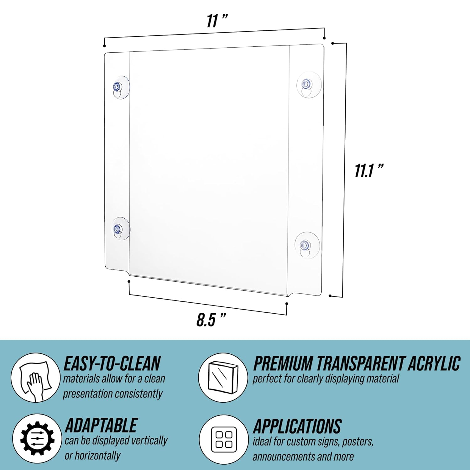 Clear Acrylic Window Sign Holder with Suction Cups, 8.5x11 Inch, 2 Pack