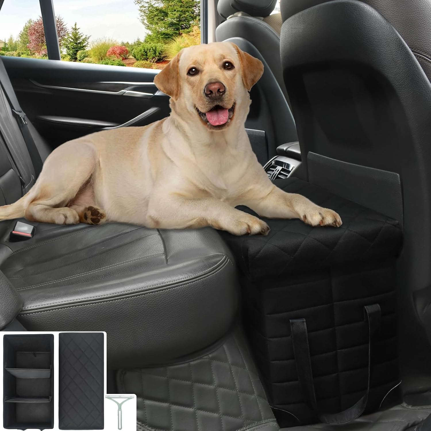 Large Black Rolling Dog Car Seat Extender with Storage