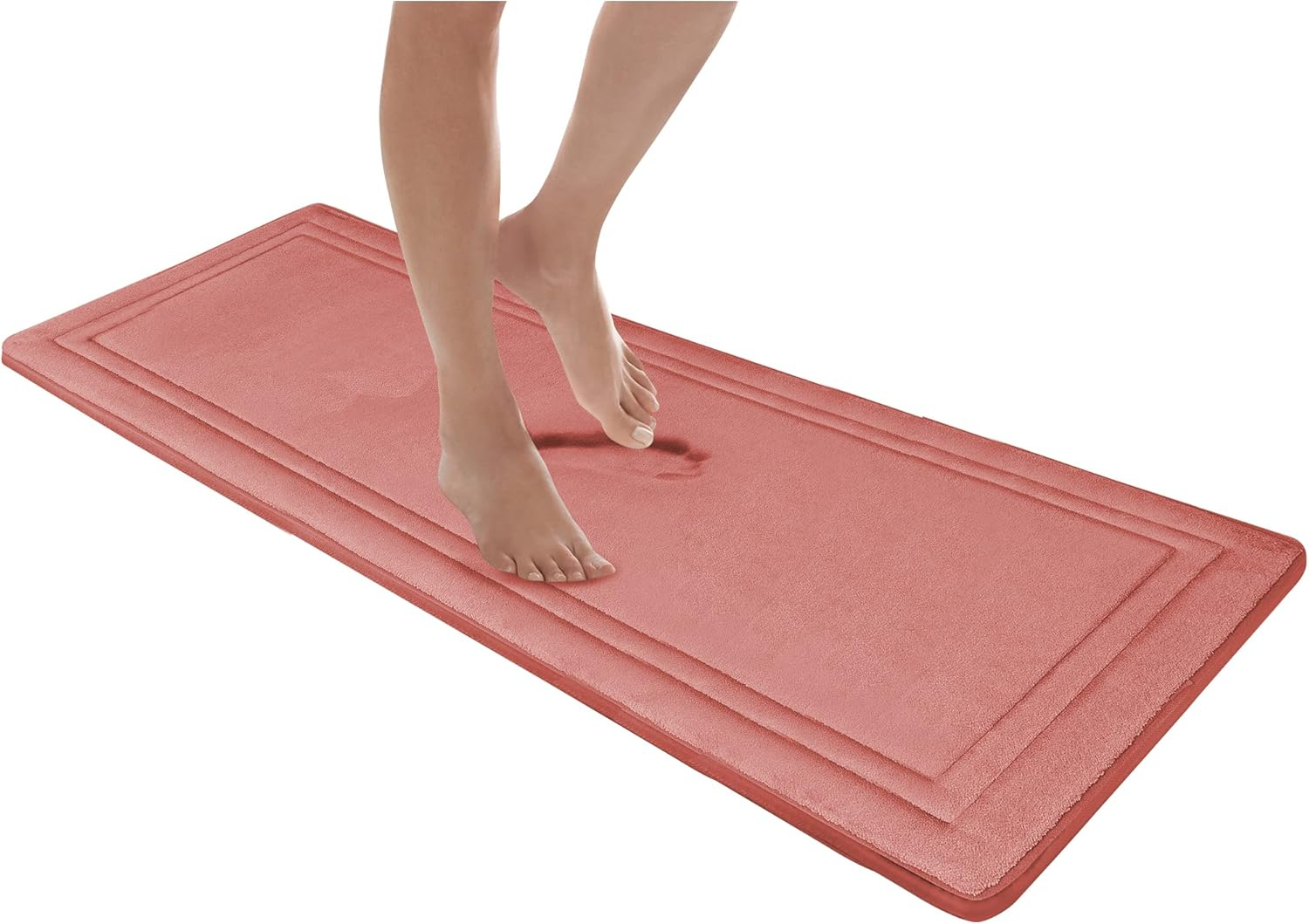 MICRODRY Quick Dry Memory Foam Luxury Framed Bath Mat Rug (Rose, 24x58)