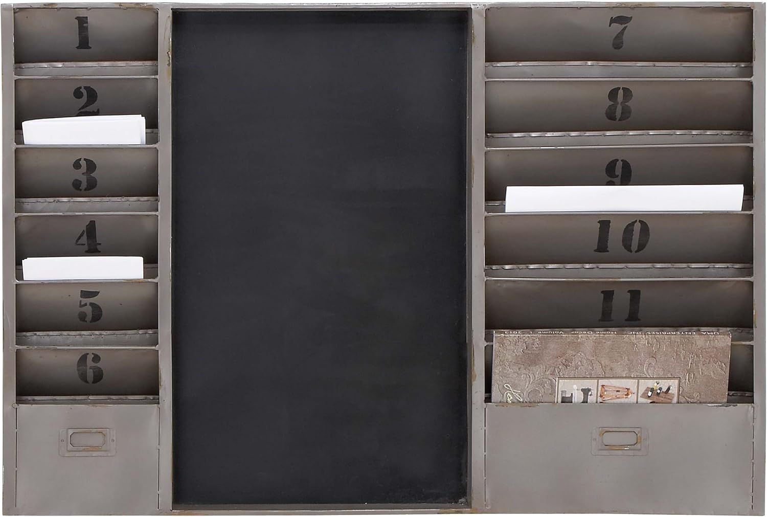 DecMode Gray Metal Chalkboard File Holder Sign Wall Decor with Black Numbers
