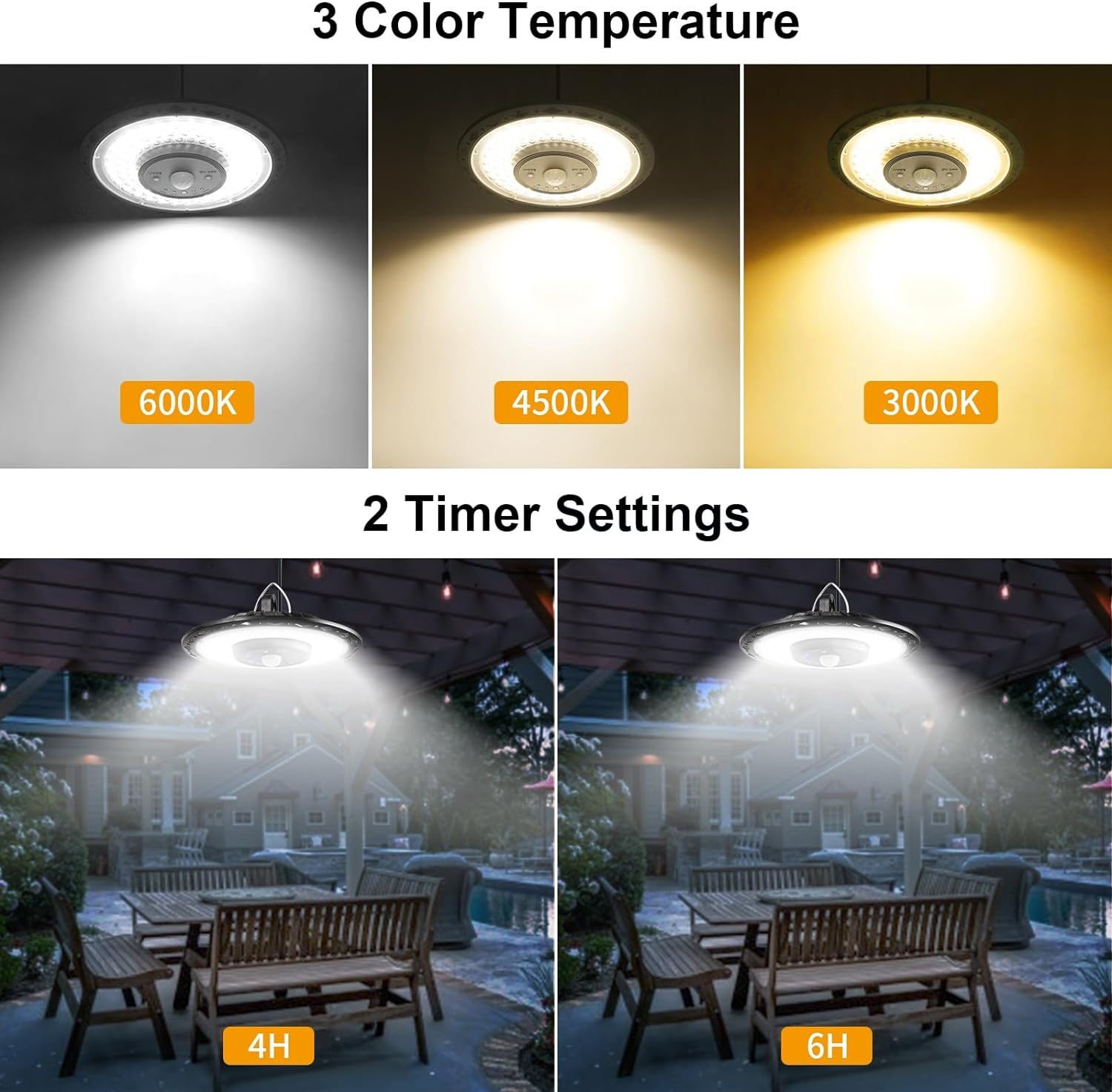 Auzev Solar Lights Indoor Outdoor 3000LM Solar Powered Shed Light with Switch, Remote, Timer, 3 CCT IP65 Waterproof Pendant for Barn Gazebo Garage Shop Interior Home, Daytime Available