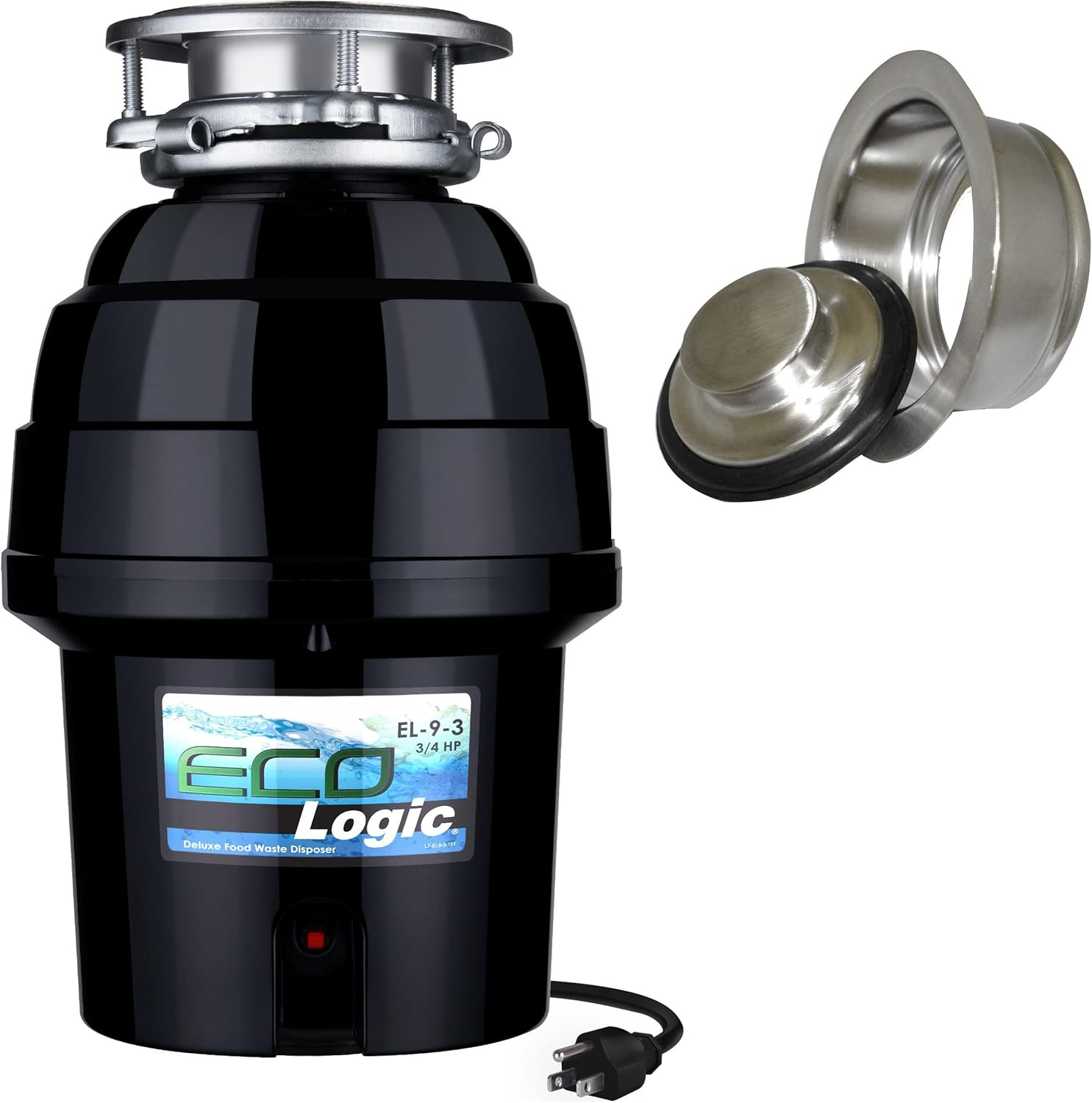 Eco Logic 3/4 HP Garbage Disposal with Brushed Nickel Sink Flange 10-US-EL-9-DS-3B-BN
