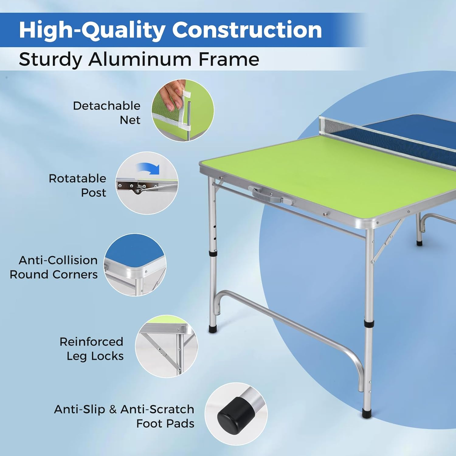 Goplus Foldable Ping Pong Table, 100% Preassembled, Table Tennis Table with Net, 2 Paddles, Ping Pong Balls, Portable Table Tennis Game Set for Indoor Outdoor
