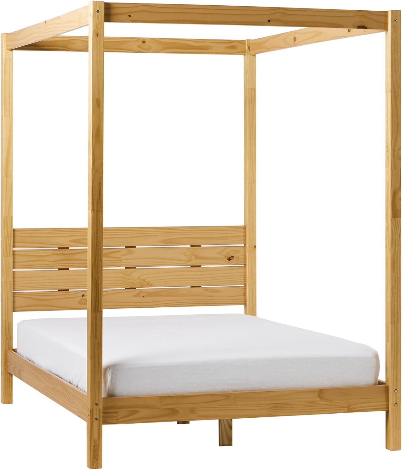 Walker Edison Minimalist Solid Wood Canopy Full Bed, Natural