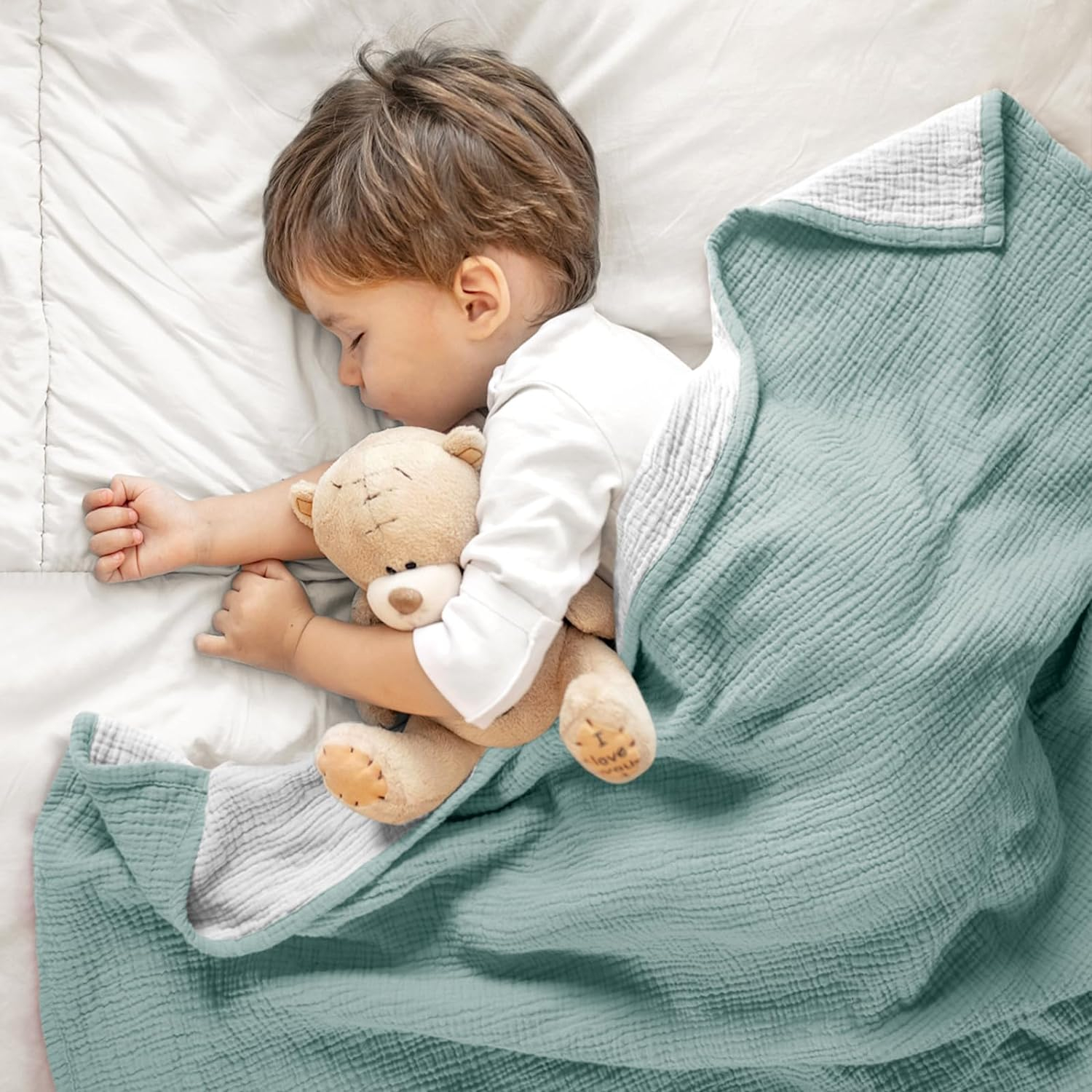 Lulu moon Swaddle Baby Blanket: Waffle Blanket with Satin Trim - Soft Breathable Toddler Blanket Perfect for Nursing Cover and Playtime - Cotton Crib Blanket for Daytime Naps 40"x36"(Sage)