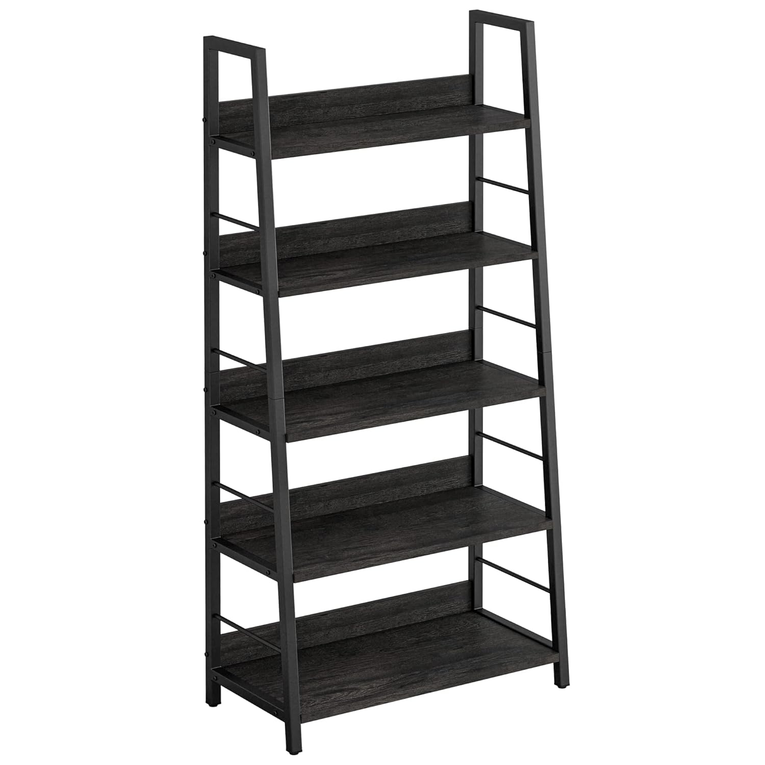 IRONCK Industrial Bookshelves and Bookcases, Ladder Shelf 5 Tier with Metal Frame for Living Room, Home Office, Charcoal Grey