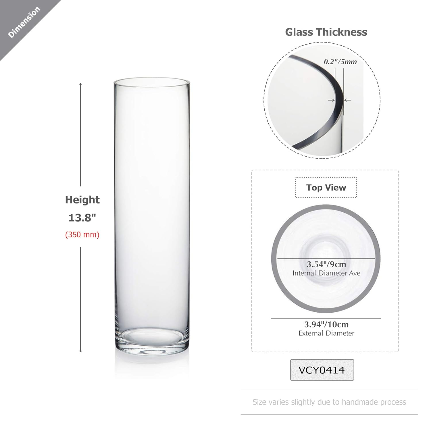 WGV International 4" Wide Clear Cylinder Glass Vase, Candle Holder, Home Accent, 1 Piece 14-inches H