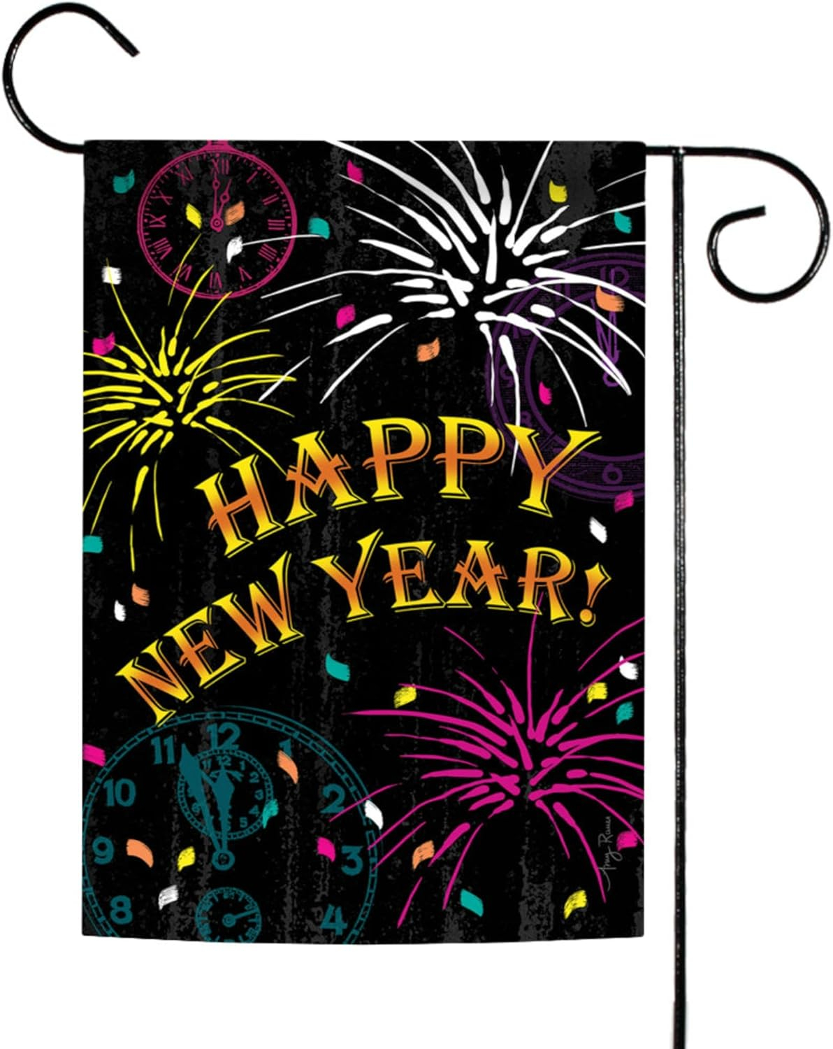 Happy New Year Multi-Color Polyester Garden Flag
